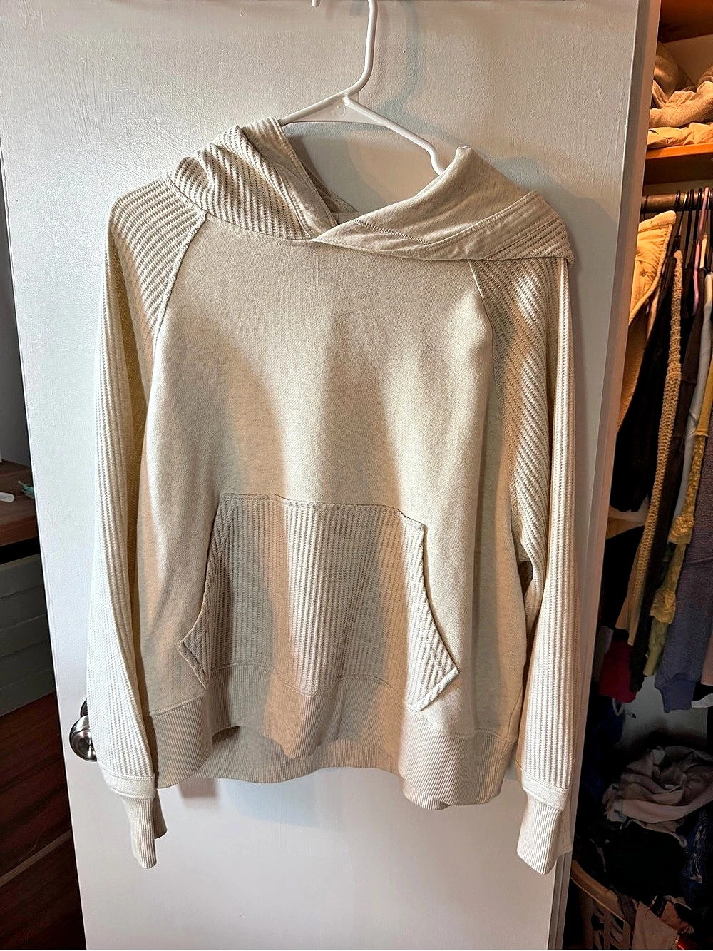 Aerie Essential Waffle Knit Hoodie Size xs beige nwot